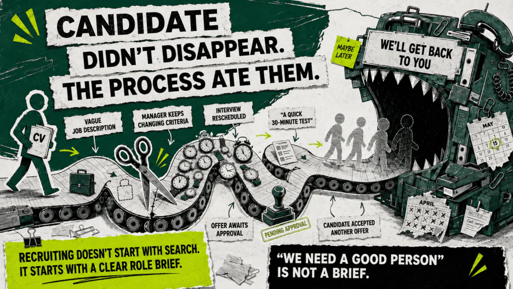 Candidate moving through a complicated hiring process with unclear requirements, delayed interviews, approvals, and unanswered follow-ups